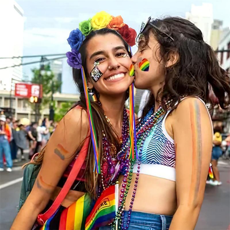 Rainbow Rose Flower Fluttering Ribbon Hair Bands Fluttering Ribbon Headpieces Hair Accessories Pride Day