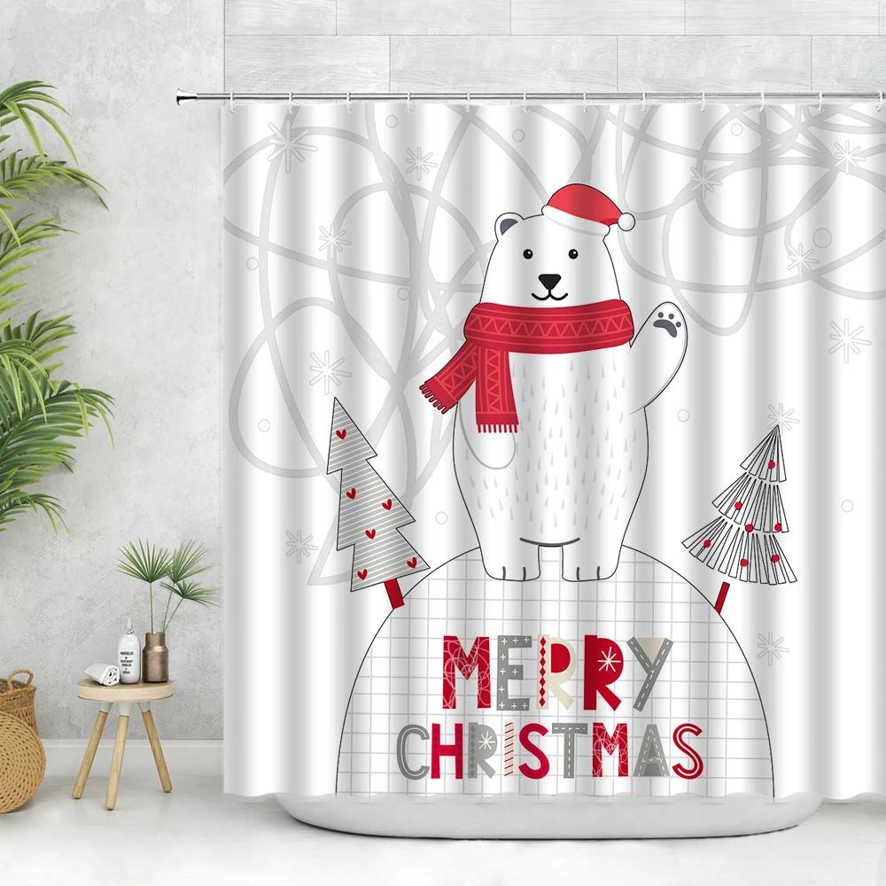 

Мультяшный Снежинка Снеговик Набор Занавесок для Душа С Рождеством Олень Сосна Санта Клаус Новый Год Декор для Ванной Тканевые Занавески 180x230cm-70x90in