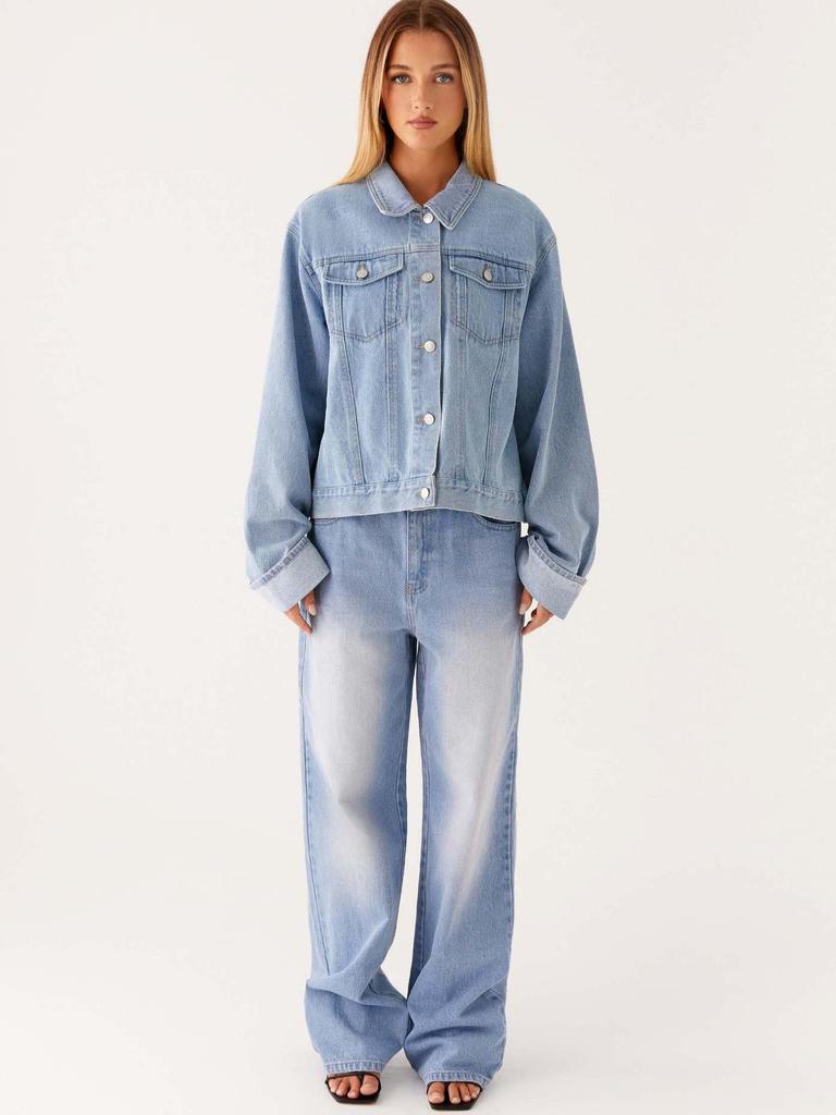 European Lapel Casual Women's Denim Jacket