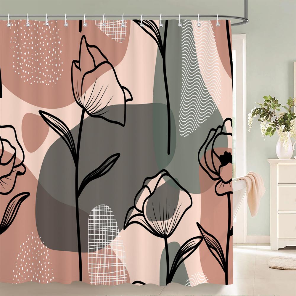 1 pack Minimalist art leaves printing shower curtain bathroom partition bathroom curtain with hooks home decorative curtain