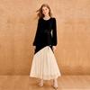 Elegant Velvet Contrast Patchwork Long Sleeve Dress