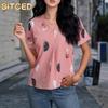 Moda Donna Casual Manica Corta Scollo a V Bluse e Camicie