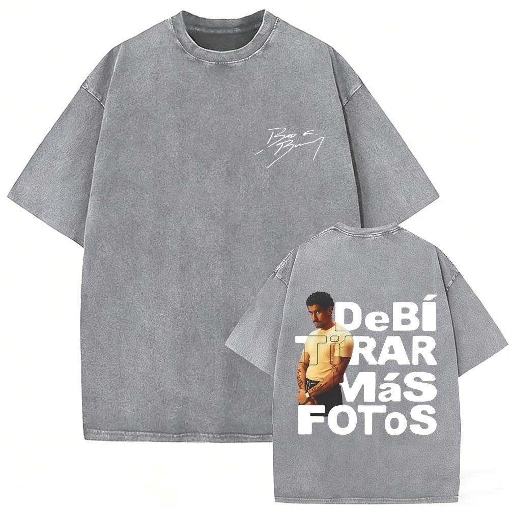 

Washed Vintage Rapper Bad Bunny Tshirt Debi Tirar Mas Fotos DTMF World Tour T Shirts Men Hip Hop Fashion High Quality Tshirts S