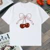 High Quality Bow Cherry Graphic Print Harajuku Tee Shirt 100 Cotton Unisex Women Short Sleeve Trend Tshirts Crew Neck Unisex Tops
