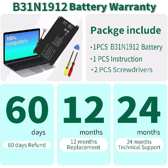 DMKAOLLK 42Wh B31N1912 C31N1912 Battery Replacement for Asus VivoBook 14 E410M E410MA L410M L410MA E410KA F414MA-CL E510KA L510MA R522MA Vivobook 14