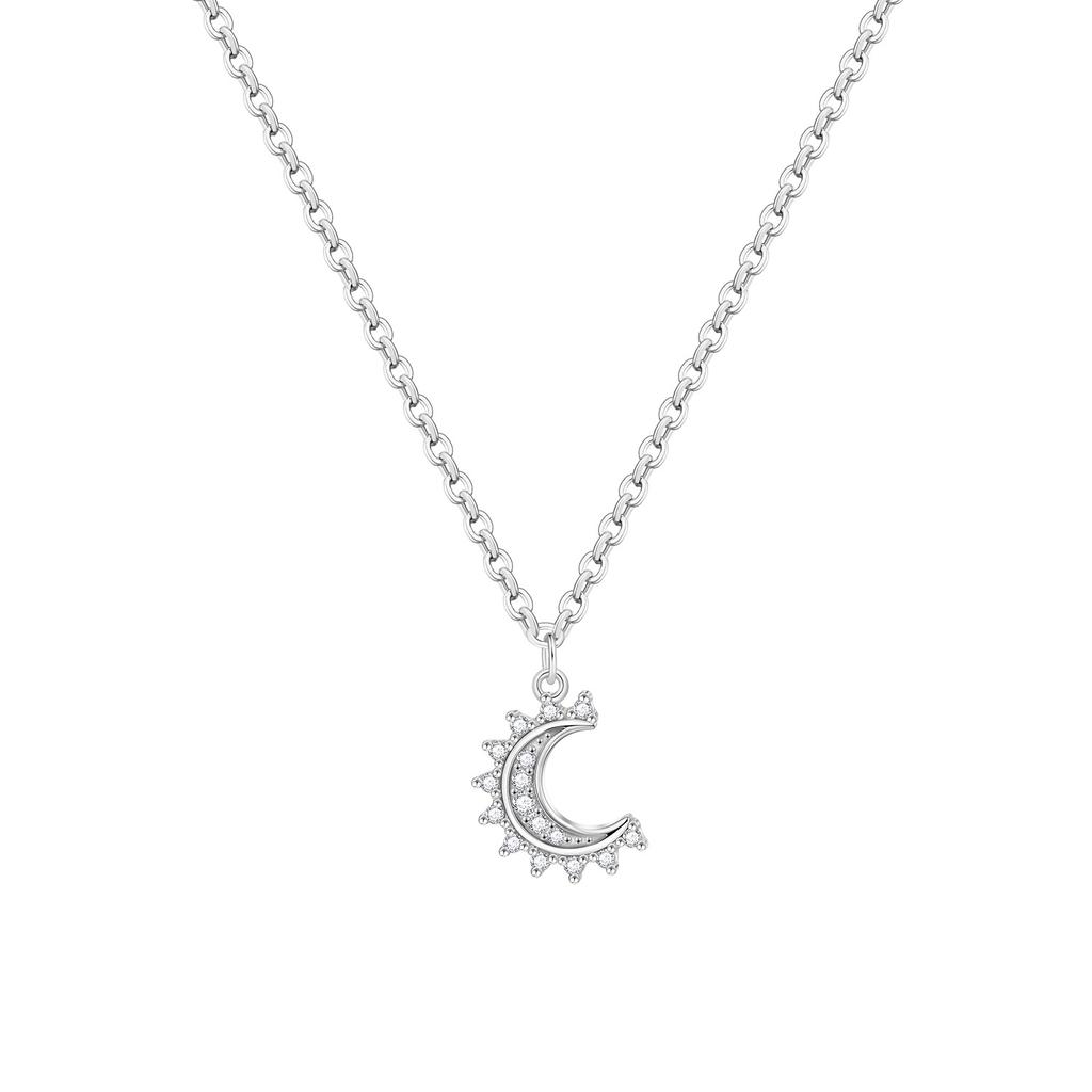 S925 Silver Fashion Star Moon Double Chain Drop Pendant Moon Octagram Zircon Fringe Necklace