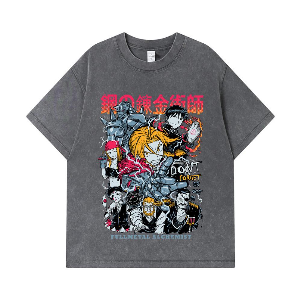 275 GSM gewaschene T-Shirts 100% Baumwolle Fullmetal Alchemist V1 Druck Unisex Schweres Baumwoll-T-Shirt