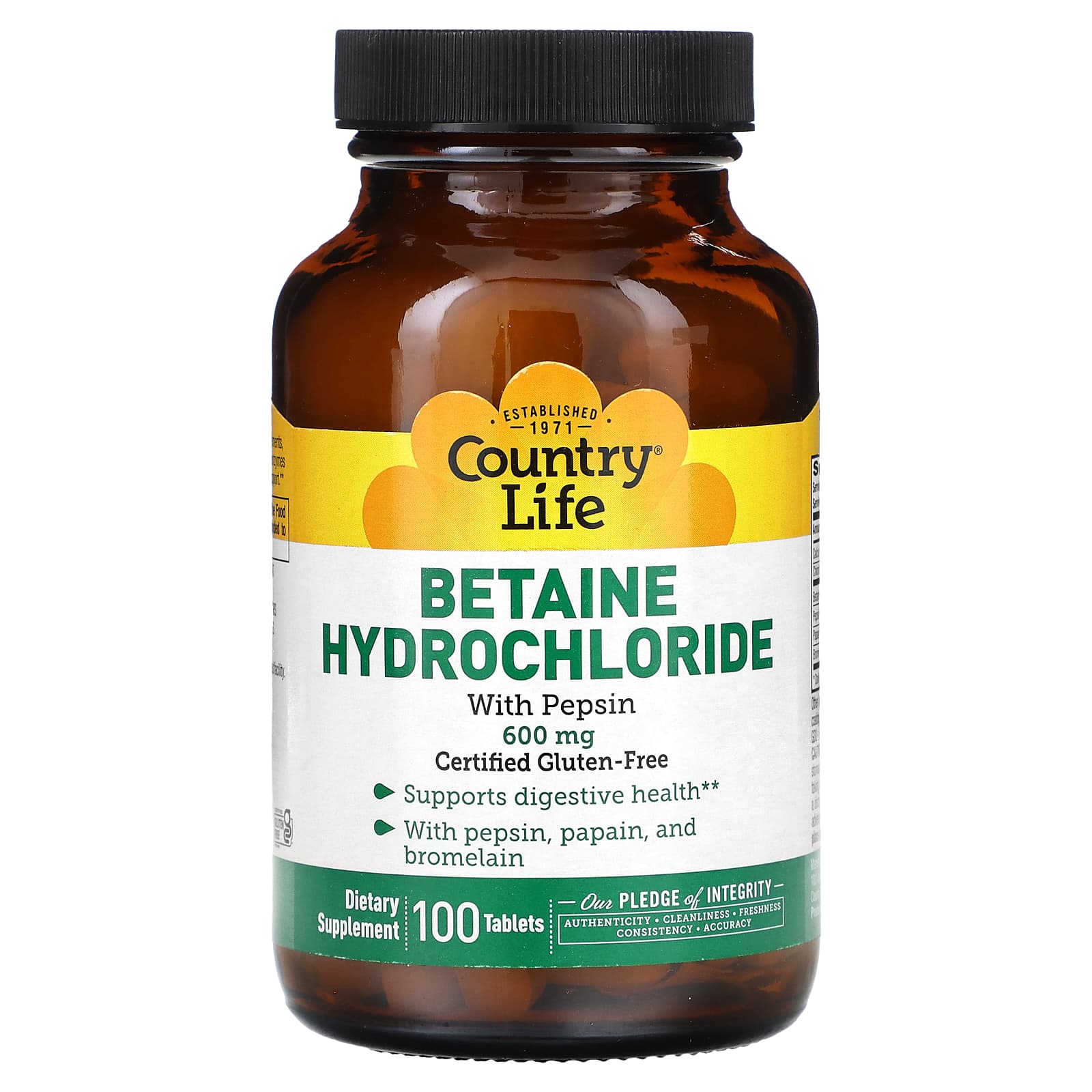 

Betaine Hydrochloride with Pepsin, 600Mg, 100 Tablets