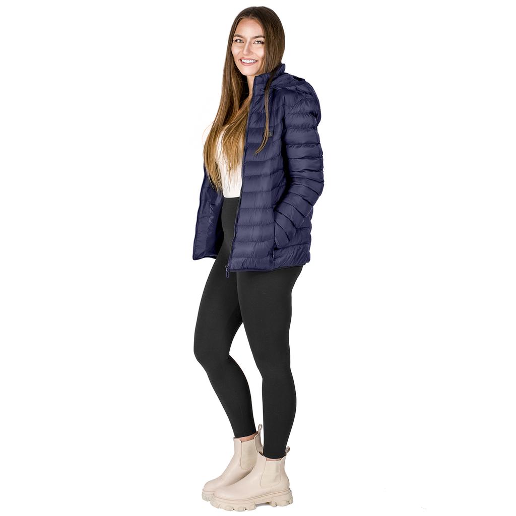 USB heated jacket for women and men, winter quilted, warm, plus size xl, navy blue, size M
