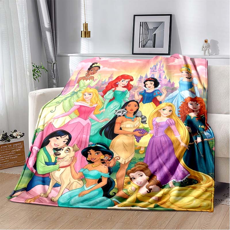 Disney Princess All Characters Flannel Blanket, Soft Warm Throw with Princess Group Print for Bed Sofa, Cozy Kids Bedding 80cm x 120cm