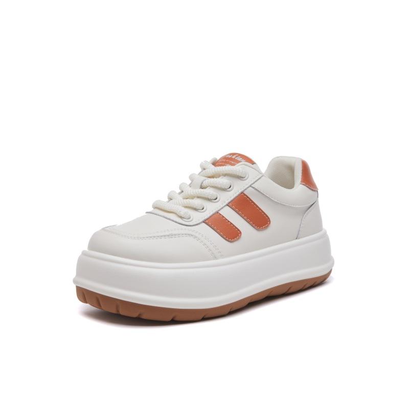 Leather platform women s spring new round head lace-up versatile casual sports shoes 35