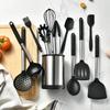 12Pcs Silicone Kitchenware Set Non Stick Stainless Steel Spatula Soup Spoon Kitchen Utensils Rotating Storage Bucket Eggbeater