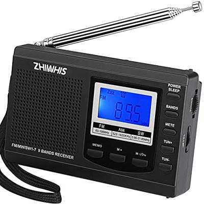 ZHIWHIS Tragbares FM/AM/SW-Radio mit Breitband-FM, Batteriebetrieben, Timer, Wecker, Digitaluhr, Tastensperre und Voreinstellungsfunktionen, Horizontaler Ständer