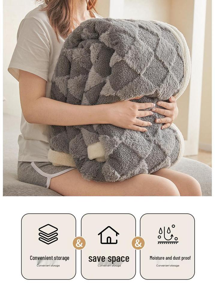 Teddy Velvet and Rabbit Fur Blend Jacquard Double-Layer Blanket