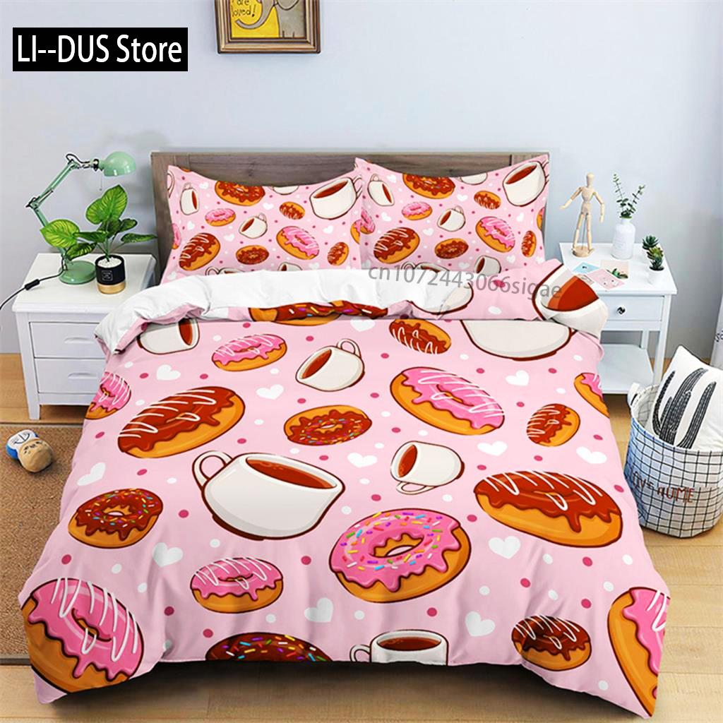 Zestaw pościeli Hamburger Wzór przekąsek Poszwa na kołdrę Twin King Dla dzieci Dorosłych Dekor Mikrofibra 3D Poszwa na kołdrę z pączkiem z poszewkami na poduszki