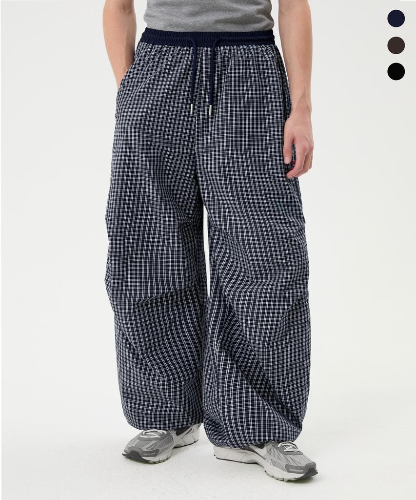 TRILLION Check Parachute Track Line Wide Pants_3Color