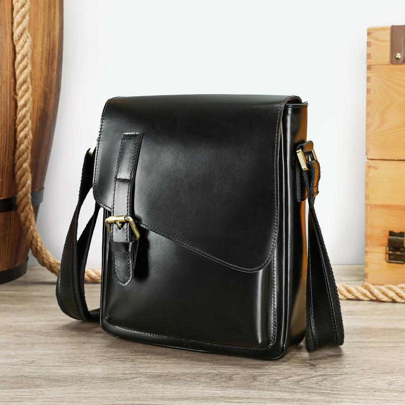 

New Men s Genuine Leather Crossbody Bag Crazy Horse Flip Shoulder Messenger High-end Feel Trend чёрный