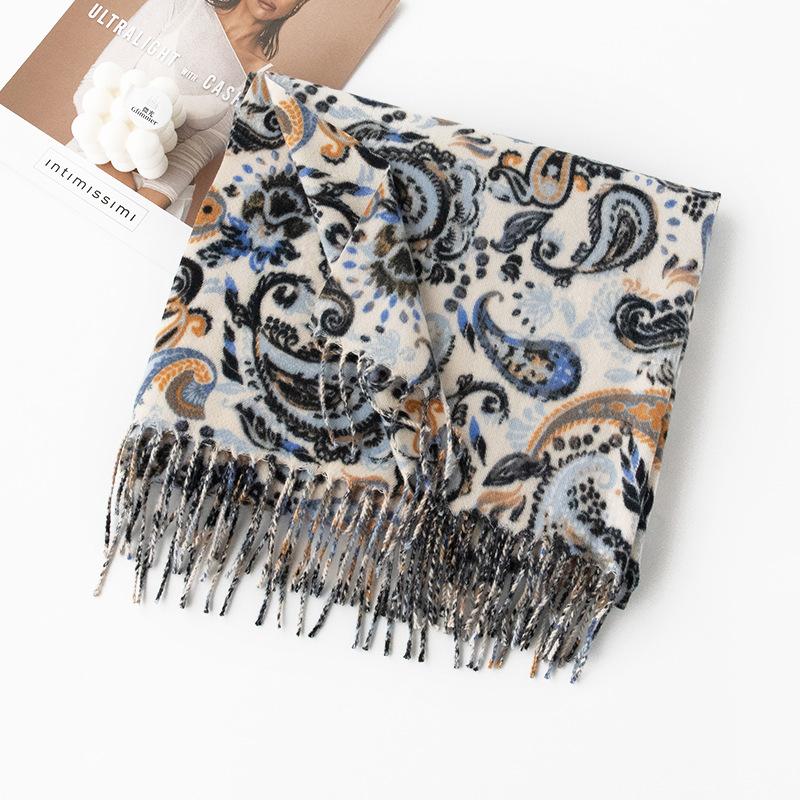 

New Autumn And Winter Soft And Warm Imitation Cashmere Cashew Print Fringed Scarves High-End Women S Neck Scarves 70x180cm