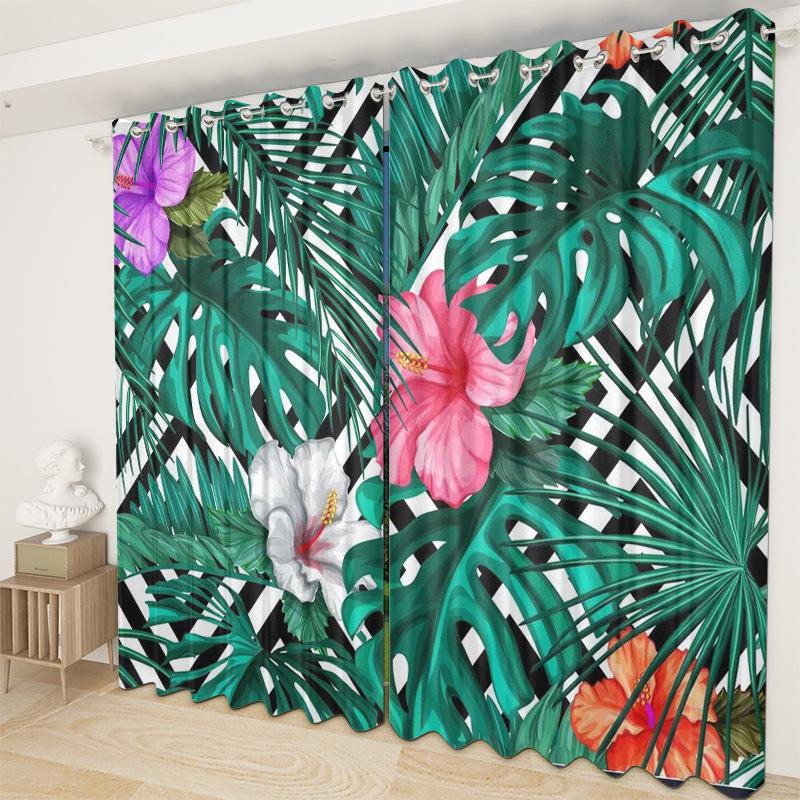 Green Plant Plantain Leaf Curtain Cloth Bedroom Living Room Balcony Blackout Curtain Office Hotel Thermal Insulation Curtain