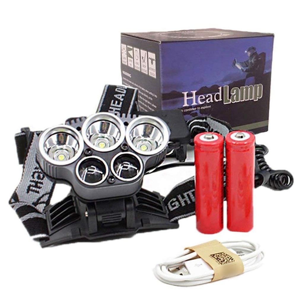 5 LED XM L T6 XPE Headlight 15000 lumens LED USB Headlamp Camp Hike Emergency Light Fishing Out