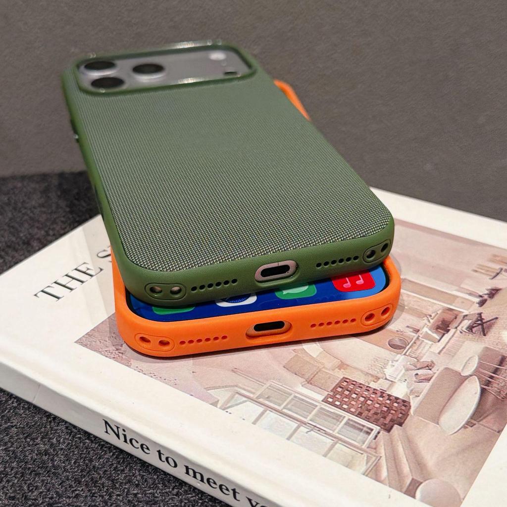 Magnetic Tech Cloth Fabric Phone Case for iPhone 15/16/17 Pro Max with Camera Button Protection.