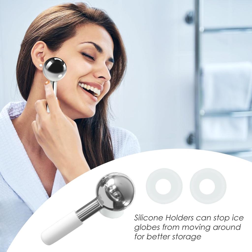 Stainless Steel Facial Ice Globe Roller, Chilled or Warm Cooling Massage Tool for Under Eye, Face, Jawline, Cheek, Neck Skincare Routine Relaxation