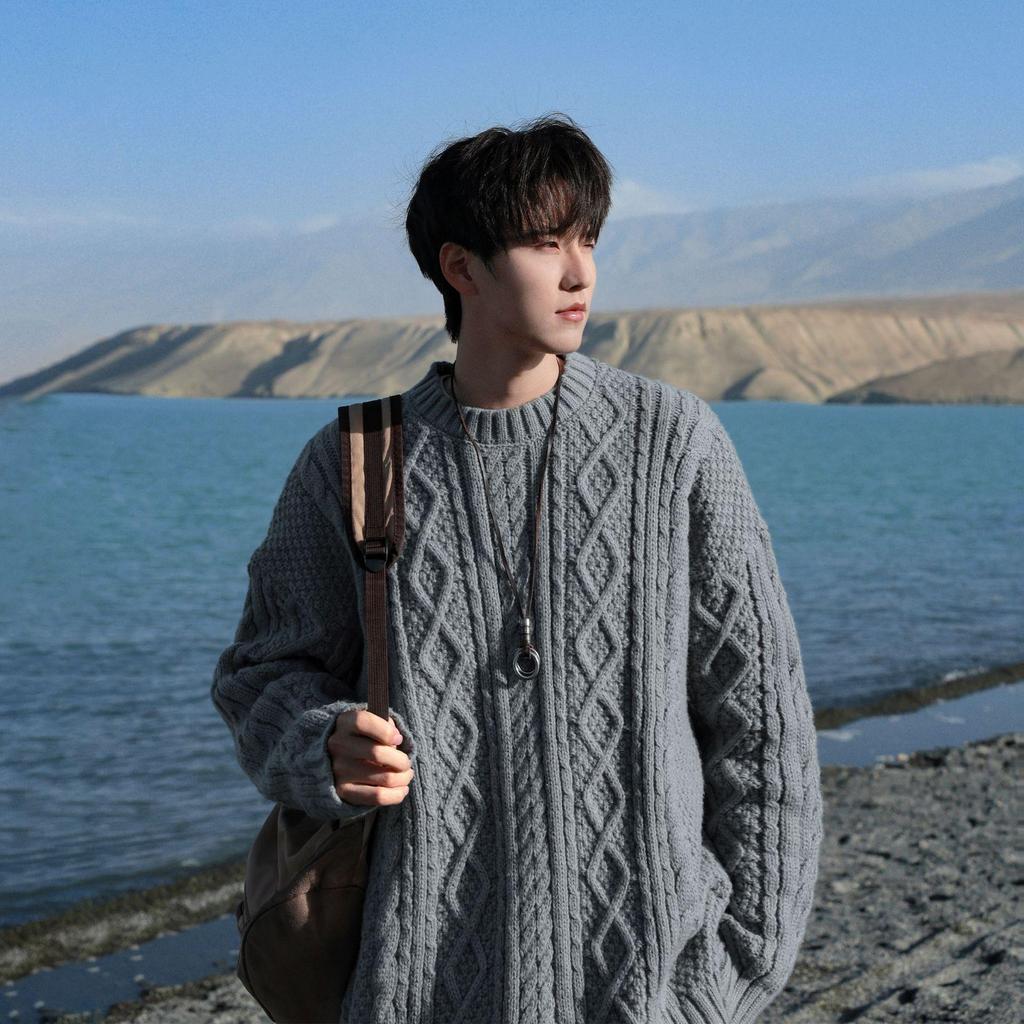 Men's Japanese Retro Hong Kong Literary Knit Sweater - Twisted Pattern, Round Neck, Autumn Casual