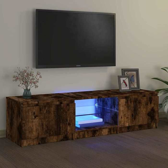VidaXL Meuble TV avec lumières LED Chêne fumé 140x40x36 cm, support TV, armoire média, armoire hifi, unité TV, unité média 822681