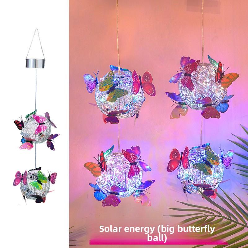 Colorful Butterfly Solar Globe Light Hanging Outdoor Lantern Vibrant Butterfly Floral Design Solar Powered Garden Patio Decor