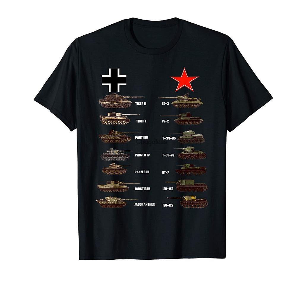 Tanks German Soviet Tiger I Tiger II IS-3 T-34 T-Shirt Men Cotton Tees Harajuku Streetwear