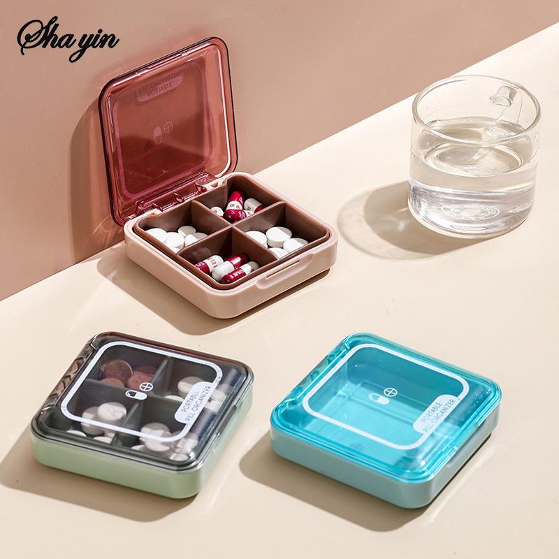 Portable Detachable Plastic Medicine Box with Four Compartments Convenient Household Travel Storage Solution Medicine Organizer