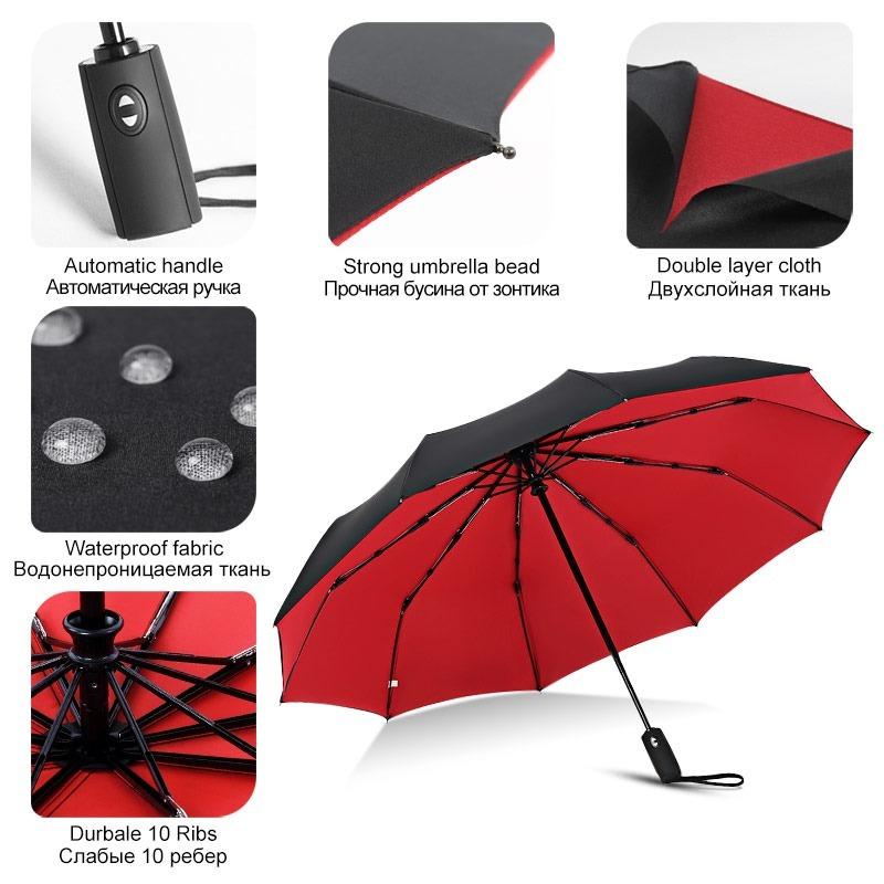 Windproof Automatic Double Umbrella Rain Women 3Fold Female Male 10 Bone Business Umbrellas Men Gift Parasol