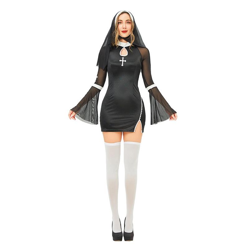 Halloween Costume Sexy Cosplay Nun Costume Cross Dark Goth Skirt