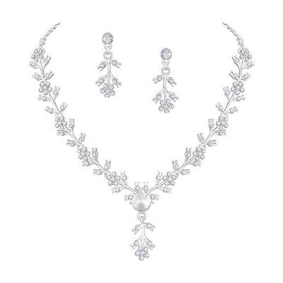 Silberbeschichtetes Halsketten- und Ohrring-Schmuckset im American Diamond Stil für Damen – Perfekt für Party, Hochzeit und Verlobung