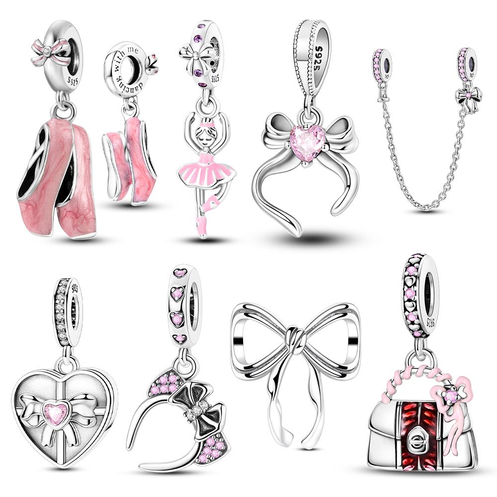 925 strieborné ružové mašličkové prívesky korálky vhodné na originálny náramok prívesky visacie DIY šperky darčekový prívesok pre ženy