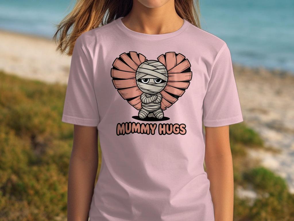 Cute Mummy Hugs T-Shirt, Cartoon Mummy Tee, Halloween Mummy, Mummy Heart, Funny Mummy, Spooky Season, Gift for Mummy, Kawaii Mummy