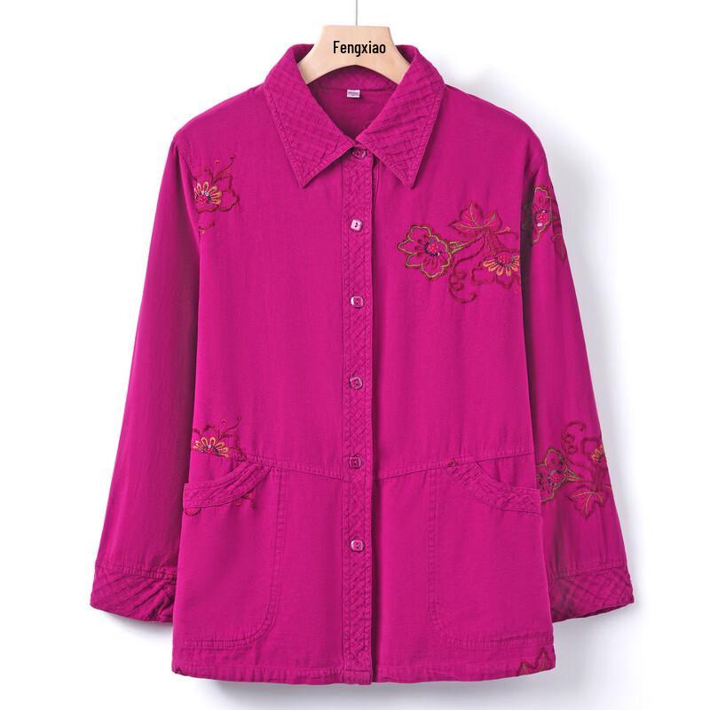 YUZHAOLIN Elderly Women's Embroidered Pure Cotton Cardigan Shirt