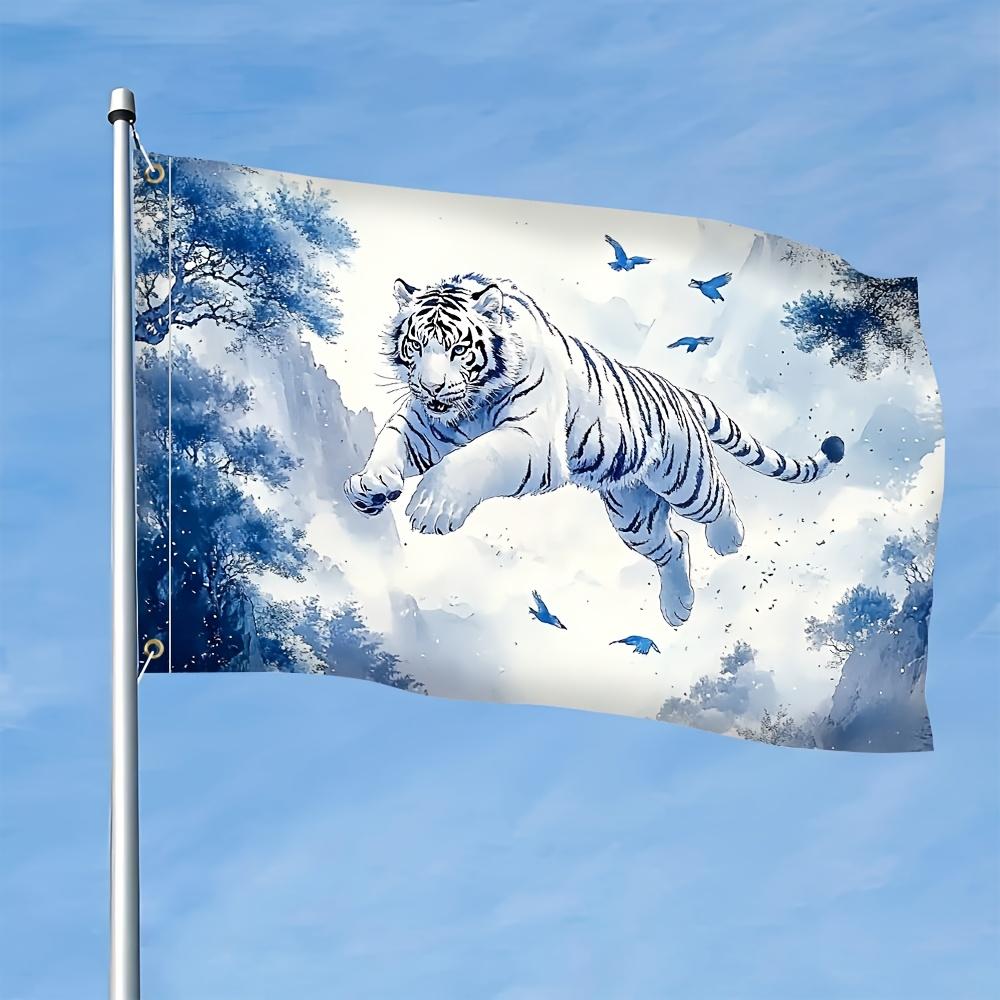 2D Türbanner, 1 Stück Majestätische Blau-Weiße Tigerflagge - 100% Polyester, Lebendige Außendekoration für Gärten, Bauernhöfe und Terrassen, Outdoor-Flaggen, Bauernhof