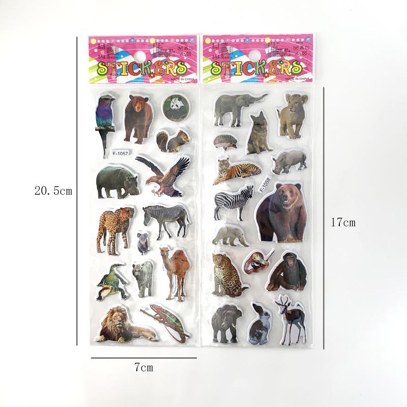 12 Sheets Wild Animals Style Stickers 3D Cartoon Classic Toys Scrapbook Learning Cognitive Sticker For Kids Gift