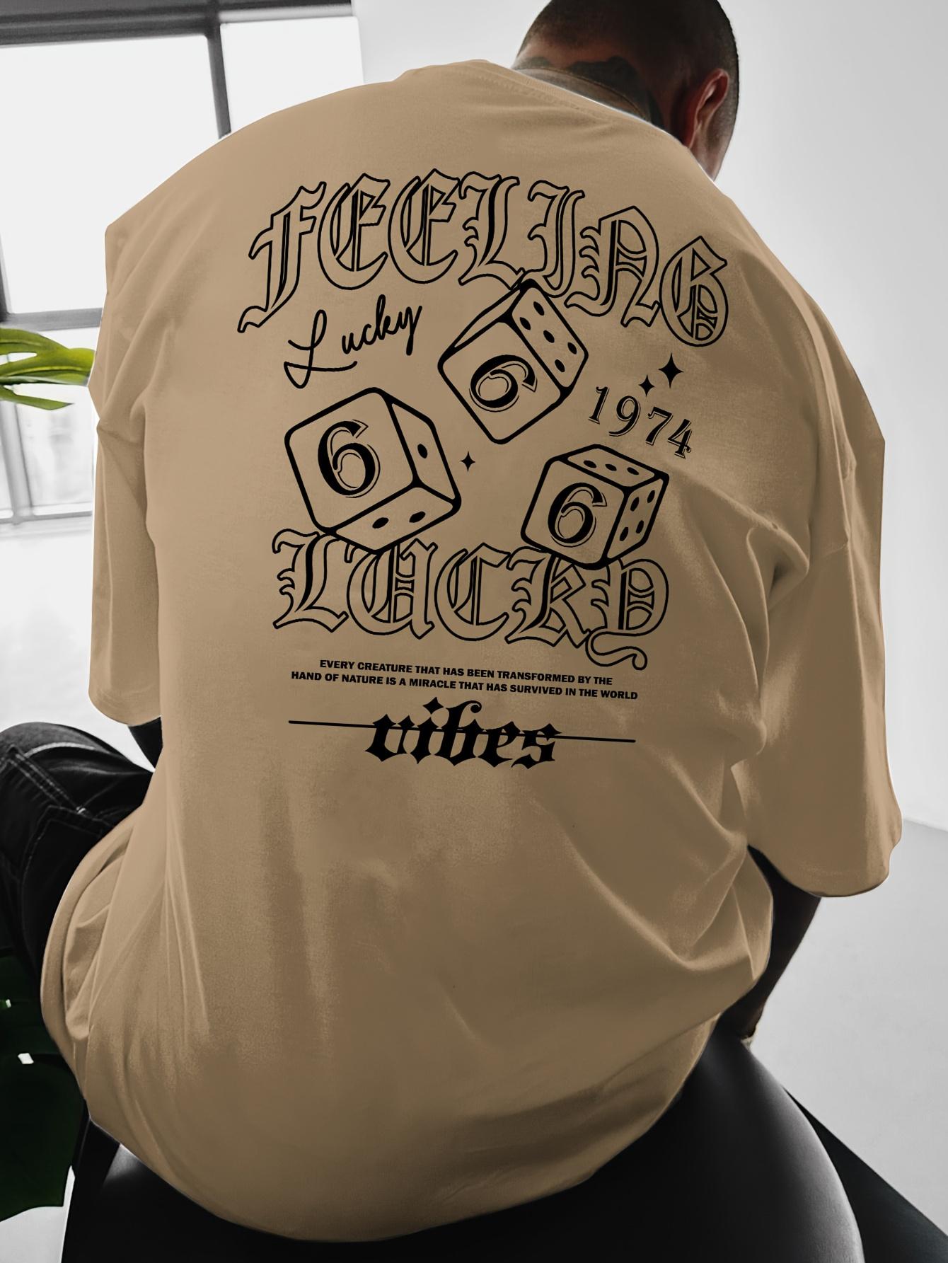 

Summer Men s Feeling Lucky Graphic Tee Casual T-Shirt with Dice Print Loose Breathable Short Sleeve Round Neck Relaxed Fit Top 4XL