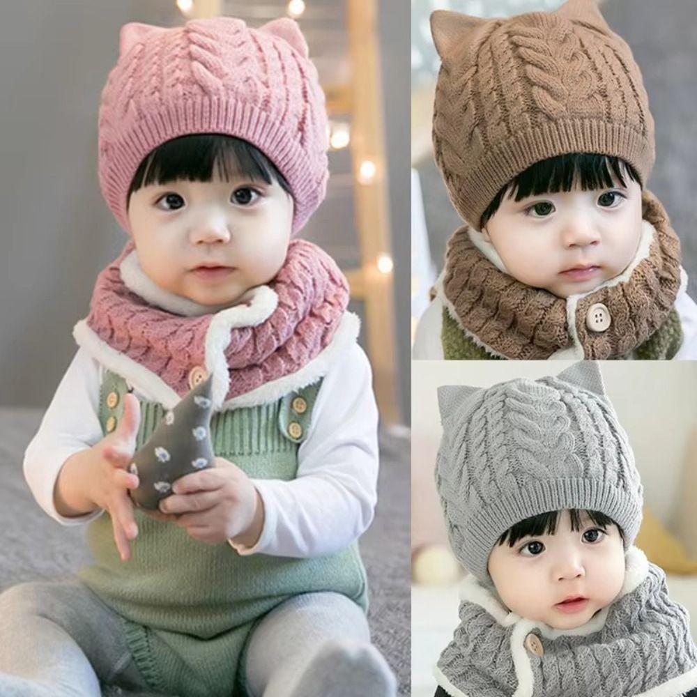 Soft Warm One Piece Hat Scarf Winter Children Bonnet Hats Lovely Baby Knitted Hats  Boys Girls