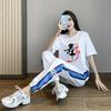 Summer new fashion simple printing sports style suit women's refreshing casual foreign style daily versatile short-sleeved trousers