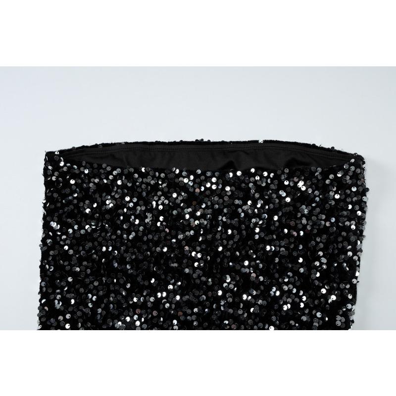 Women's Spring Sexy One-shoulder Strapless Short Dress Sequined Fashion Dress