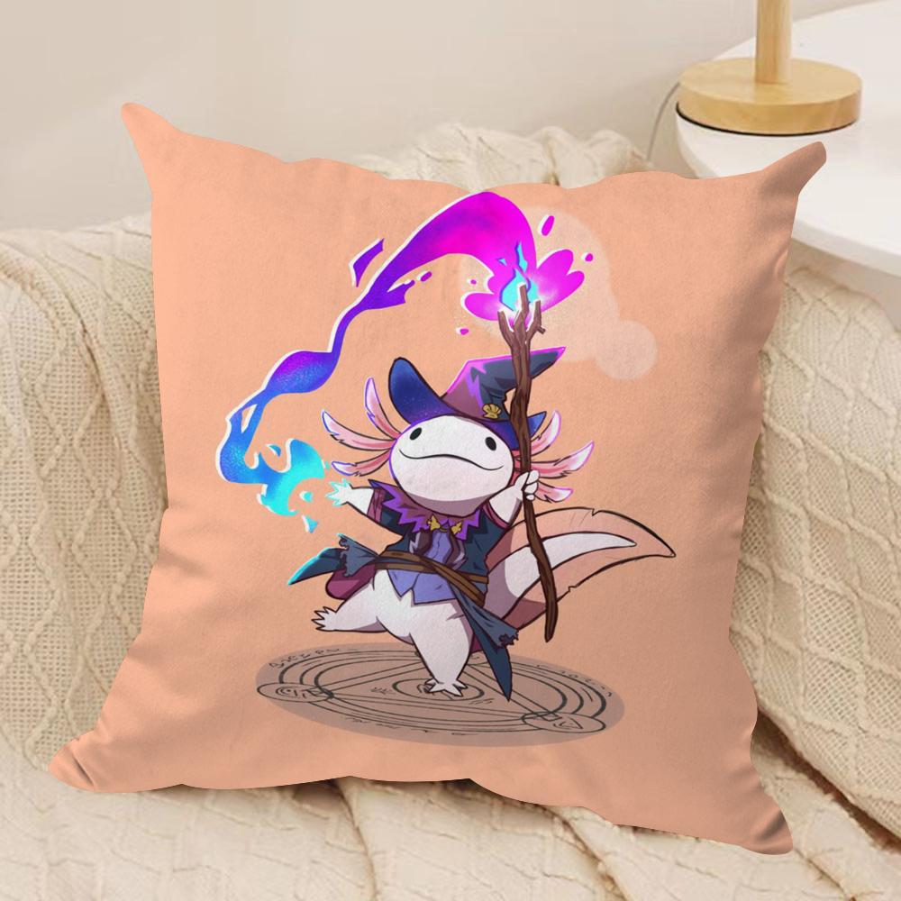 Cute Axolotl Cushion Cover Silky Short Plush Double-Sided Printed Pillow Case for Sofa All Seasons Home Decor Gift