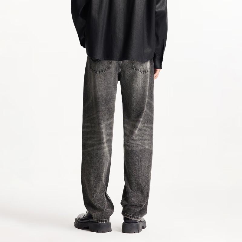 JACK&JONES Men's Distressed Dark Grey Straight Jeans