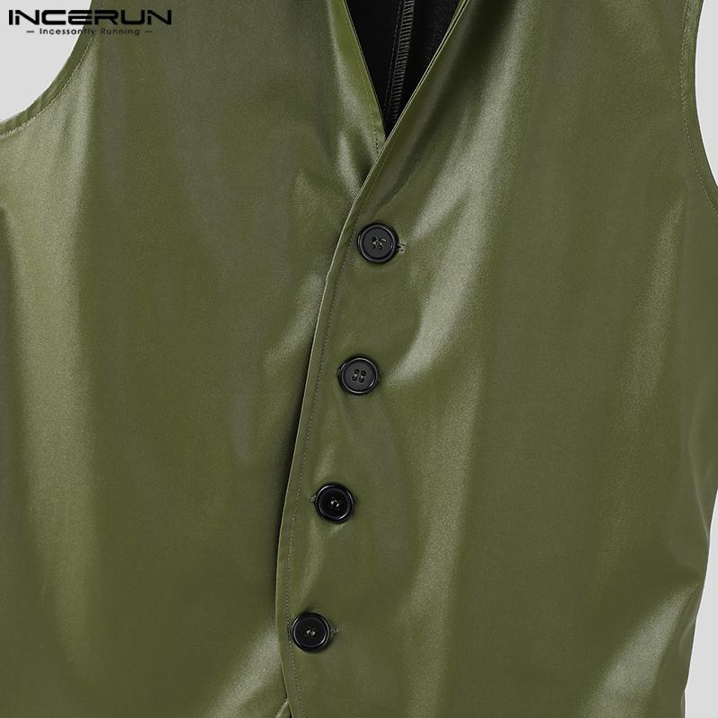 INCERUN Men Lapel Sleeveless PU Faux Leather Casual Irrgular Vest Waistcoat
