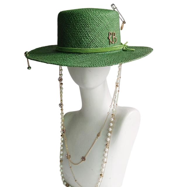Chain Punk Straw Hat 2023 New Sun Hat Gold Chain Accessories Jazz Hip Hop Summer Hat Punk Style Beach Hat Church Hat