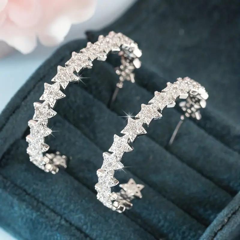 

Huitan Gorgeous Star Hoop Earrings Female Fashion Party Zircon with Brilliant Zirconia Modern Trendy Accessories for Women