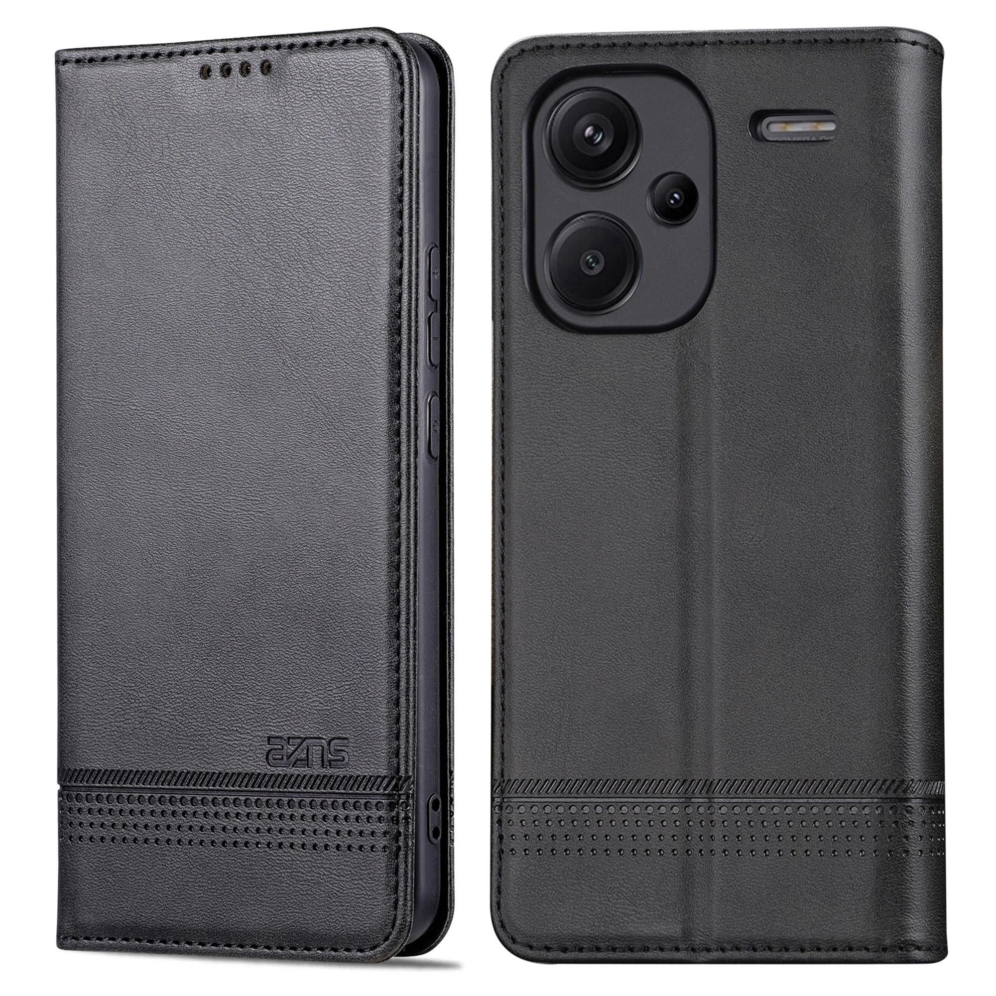 

AZNS For Xiaomi Redmi Note 13 Pro+ 5G Case Cowhide Texture Leather Wallet Cover Black