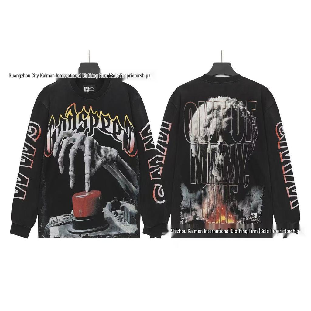 Godspeed Skull Rock Retro Pure Cotton Hoodie - Autumn/Winter American Style Streetwear for Men